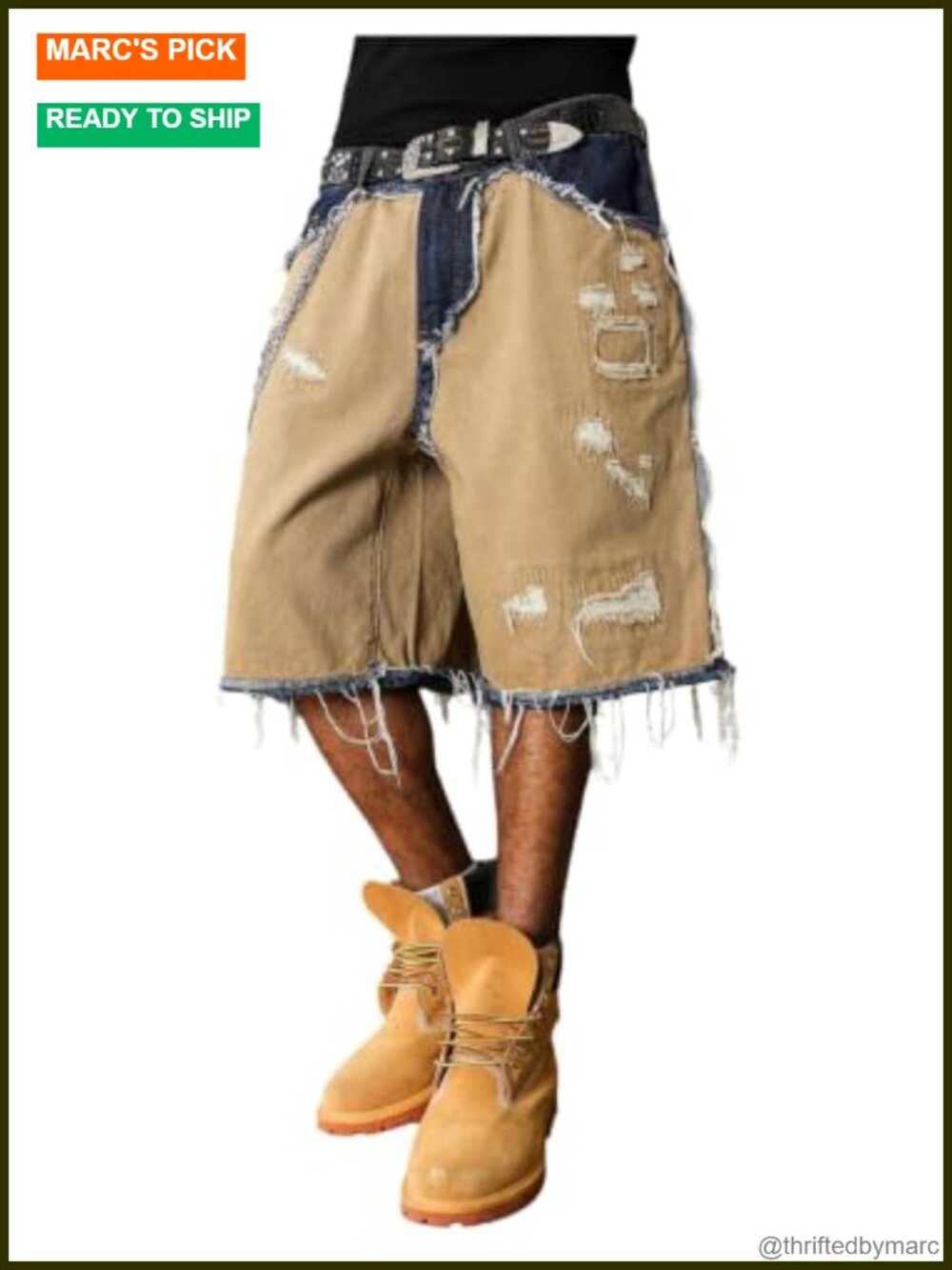 Men's Y2K Wide Leg Baggy Denim Shorts Raw Hem Ripped Jorts Knee Length